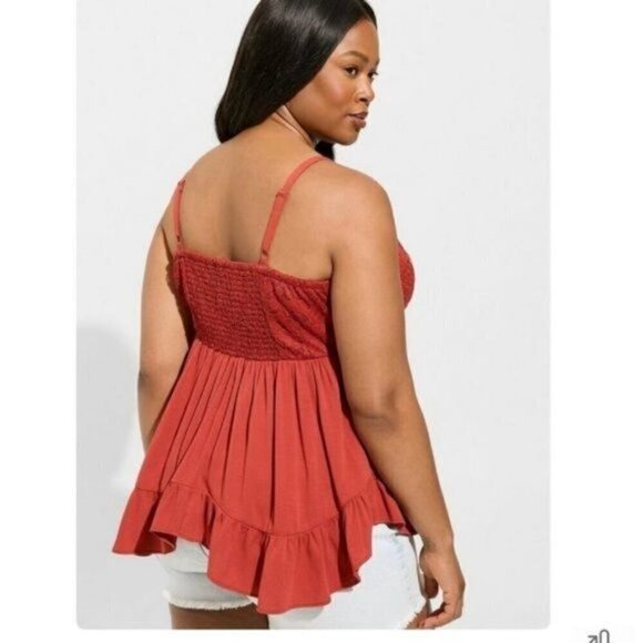 Torrid Babydoll Crinkle Gauze And Lace Tank Top - Picture 4 of 16